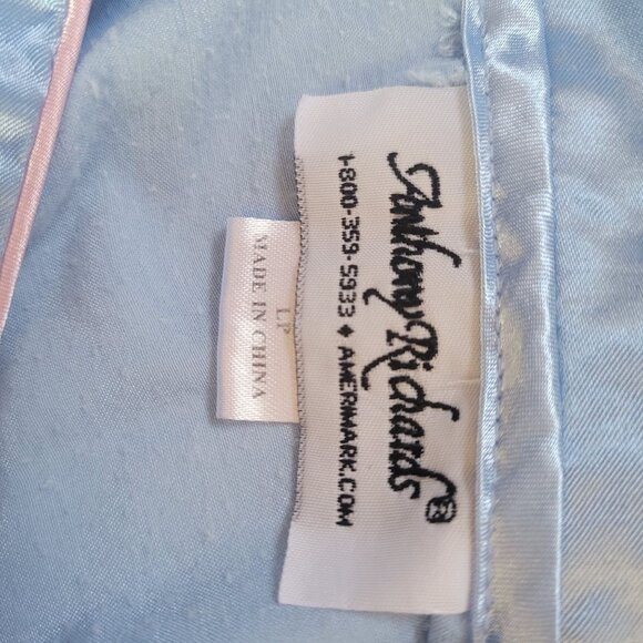 Anthony Richards Womens Light Blue Satin Pajama Set Embroidered Collar Pocket Lp - Picture 5 of 11